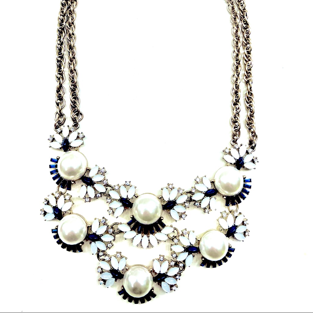 Talbots Pearl Blue And Opal Gemstone Statement Necklace 15$